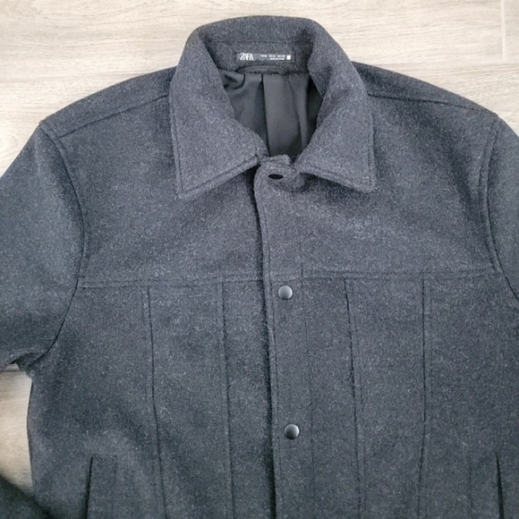 Zara Black Wool Blend Pocket Jacket With Elastic Waist Band Mens Small - Picture 2 of 16